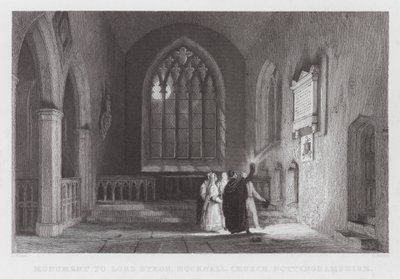 Monumento a Lord Byron, Hucknall Church, Nottinghamshire (gravura) de Thomas (after) Allom
