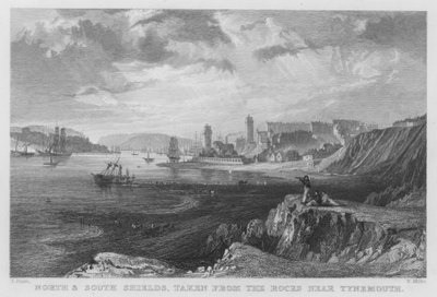 Escudos Norte e Sul, tirados das rochas perto de Tynemouth (gravura) de Thomas (after) Allom