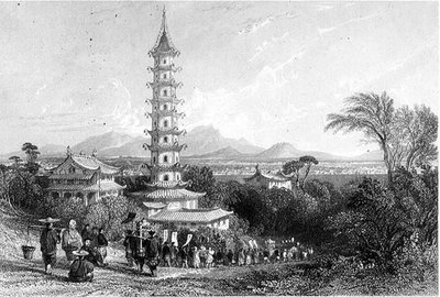 Porcelain Tower, Nanking, gravado por Henry Adlard (gravura) de Thomas (after) Allom