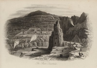 Pedreiras de ardósia, Bethesda, Norte do País de Gales (gravura) de Thomas (after) Allom