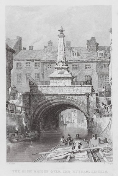 A Ponte Alta sobre a Wytham, Lincoln (gravura) de Thomas (after) Allom