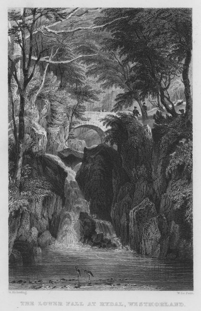 The Lower Fall at Rydal, Westmorland (gravura) de Thomas (after) Allom