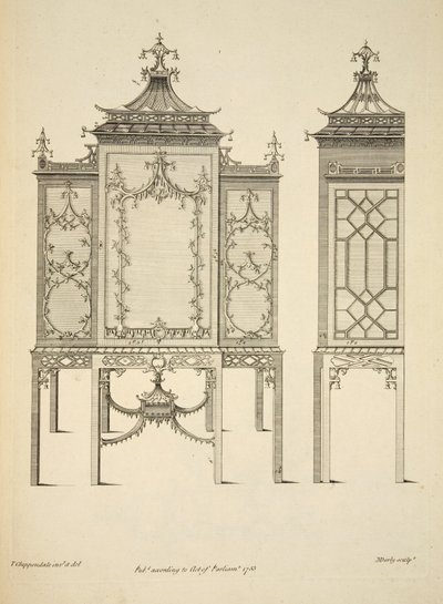 Design para um caso da China, pub. 1753 (gravura) de Thomas (after) Chippendale