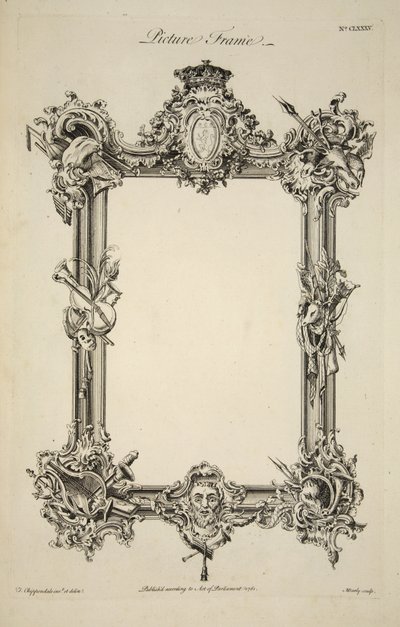 Desenho para uma moldura, pub. 1761 (gravura) de Thomas (after) Chippendale