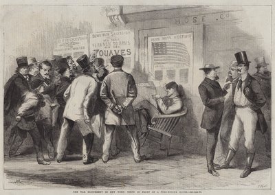 The War Excitement in New York, Cena em frente a uma Fire-Engine House (gravura) de Thomas (after) Nast