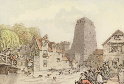 Uma Caça ao Pato (cor litho) de Thomas (after) Rowlandson