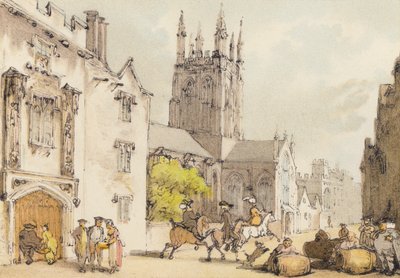Merton College (lito a cores) de Thomas (after) Rowlandson
