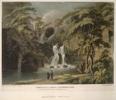 Upper Fall em Ridal, Cumberland, gravado por F. Jukes de Thomas (after) Walmsley