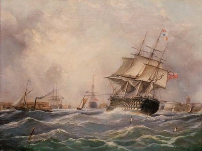 Navio de guerra britânico ao largo de Portsmouth de Thomas (attr. to) Buttersworth