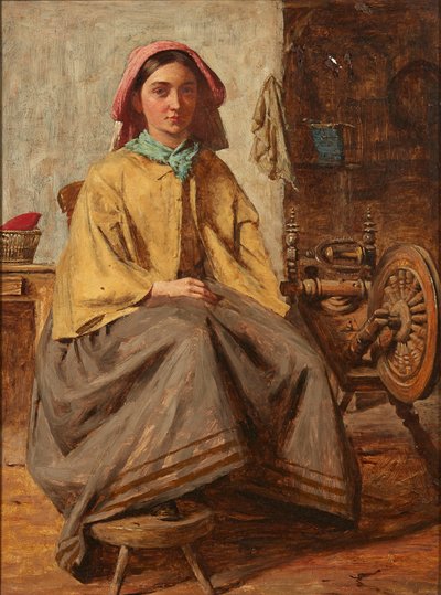 Na roda de fiar (óleo sobre tela) de Thomas (follower of) Faed
