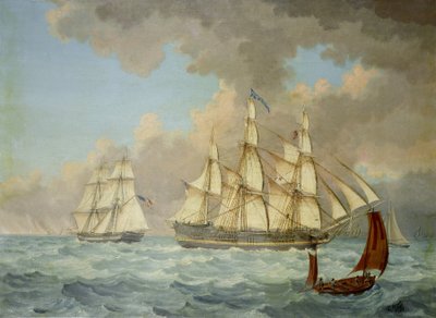 O navio "East Indian" da Companhia das Índias Orientais. Óleo sobre tela de Thomas A. Binks