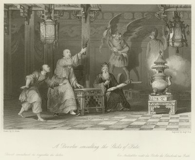 Um devoto consultando os Sticks of Fate de Thomas Allom