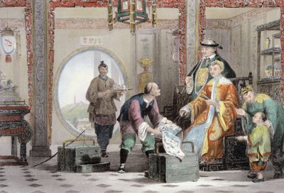 Apartamento em uma casa de mandarim, perto de Nanking, de &39;China em uma série de vistas&39; por George Newenham Wright (c.1790-1877) 1843 de Thomas Allom