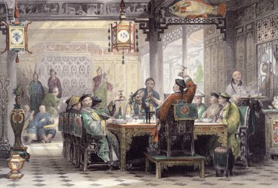 Festa de jantar em uma casa de mandarim, de &39;China em uma série de exibições&39; por George Newenham Wright (c.1790-1877) gravado por G. Paterson, 1843 de Thomas Allom