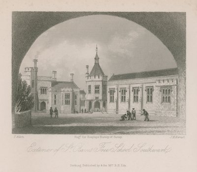 Exterior da Escola Livre de St Olave de Thomas Allom