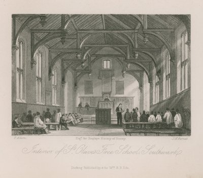 Interior da Escola Livre de St Olave de Thomas Allom