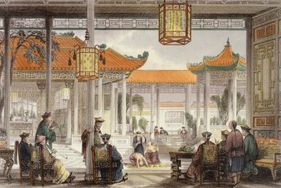 Malabaristas exibindo no Tribunal de um palácio de mandarim, de &39;China em uma série de pontos de vista&39; por George Newenham Wright (c.1790-1877) 1843 de Thomas Allom