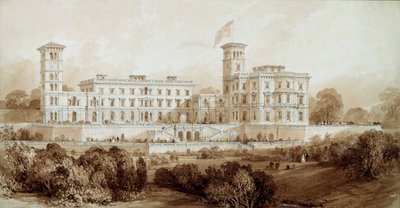 Casa de Osborne, Ilha de Wight (lápis e lavagem marrom) de Thomas Allom