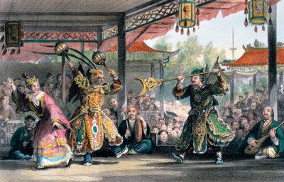 Cena do Espectáculo de "O Sol e a Lua", China, 1843 de Thomas Allom