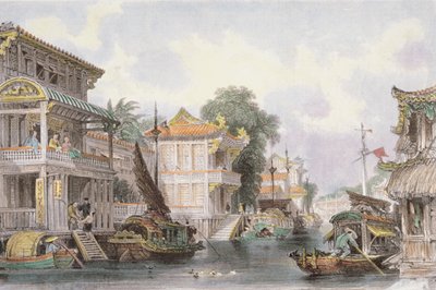 Cena no Canal Horan perto de Canton, c.1850 de Thomas Allom