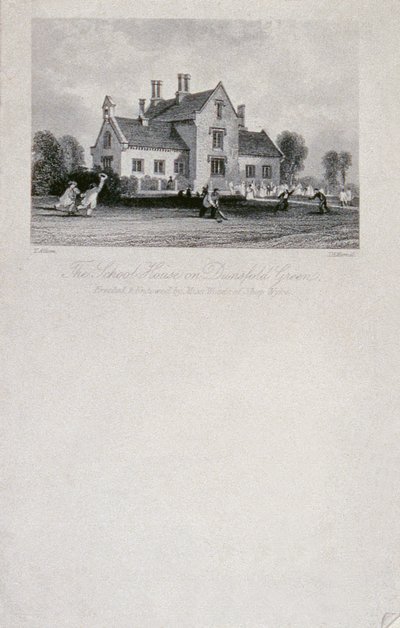 A Casa da Escola em Dunsfold Green, Surrey, 1850 (gravura em linha de aço) de Thomas Allom