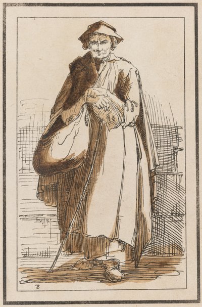 Quarenta Impressões Litográficas de Desenhos de Paisagem de Thomas Barker, seleccionadas a partir dos seus Estudos de Figuras Rústicas depois da Natureza: [Velha Mulher de Manto com as Mãos Rodeadas] de Thomas Barker