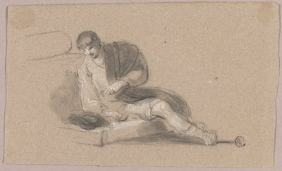 Homem sentado a apontar para baixo (frente e verso) de Thomas Barker