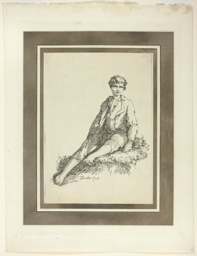 Young Boy Seated, da primeira edição de Specimen of Polyautography de Thomas Barker