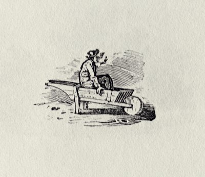 Um homem em um carrinho de mão de &39;História de aves britânicas e quadrúpedes&39; publ 1815 (gravura bw) de Thomas Bewick
