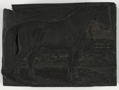 Woodblock para The Black Horse, de uma história geral de quadrúpedes de Thomas Bewick