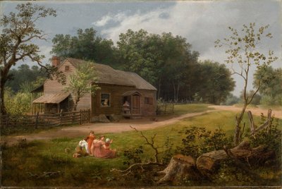 Cabana com crianças a brincar 1834 (óleo sobre tela) de Thomas Birch