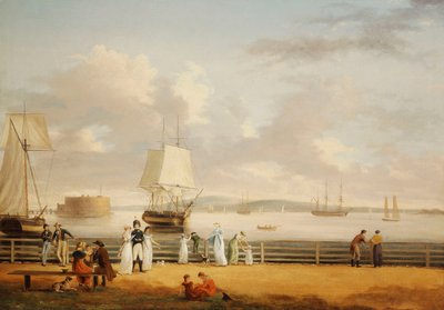 The Battery and Harbour, Nova Iorque, c.1811-1812 de Thomas Birch