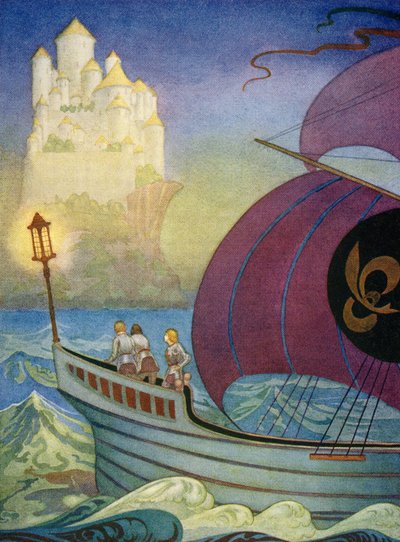 O Cavaleiro Perceval aproxima-se de Camelot por mar de Thomas Blakeley Mackenzie