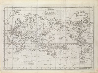 Mapa-múndi com os rastos do Capitão Cook de Thomas Bowen
