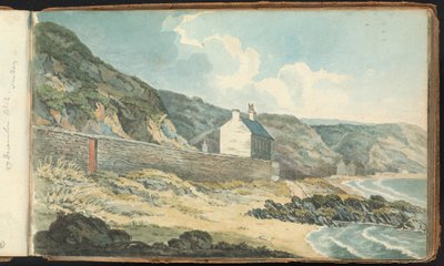 Álbum de Desenhos da Paisagem e das Figuras: Casas sobre uma linha costeira rochosa de Thomas Bradshaw