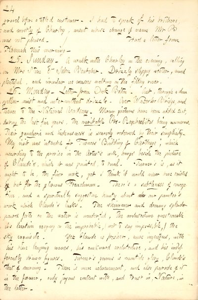 Descreve uma visita à National Academy [Gallery] em Londres. Transcrição de Thomas Butler Gunn