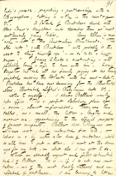 Descreve o escritório que divide com Frank Bellew e uma carta de William Boutcher. Transcrição de Thomas Butler Gunn