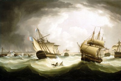 A Batalha de Trafalgar, 21 de outubro de 1805, fim da ação, início do século XIX (óleo sobre tela) de Thomas Buttersworth