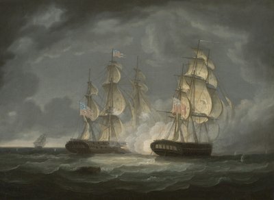 Ação em execução entre o presidente da fragata dos EUA e a HMS Endymion, 1815 de Thomas Butterworth