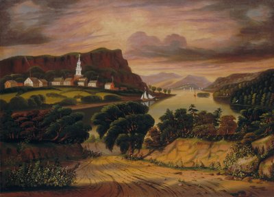 Lago George e a aldeia de Caldwell, meados do século XIX (óleo sobre tela) de Thomas Chambers