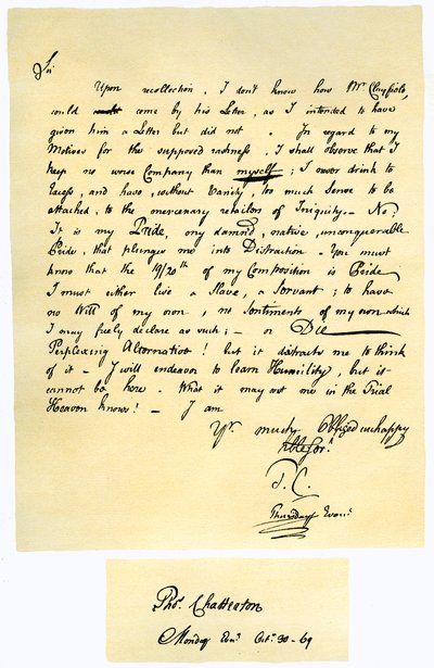 Carta de Thomas Chatterton a William Barrett, 1769. de Thomas Chatterton