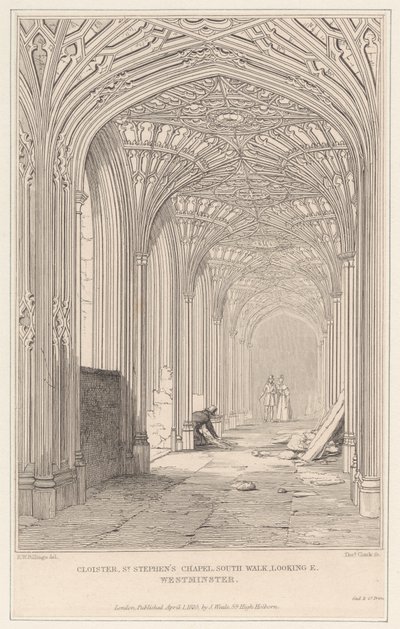 Claustro, Capela de Santo Estêvão, Caminhada Sul, olhando E. Westminster de Thomas Clark