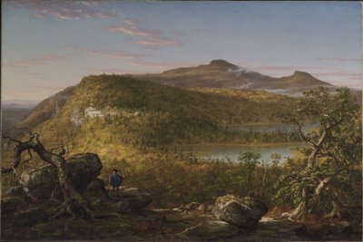 Vista dos dois lagos e da Mountain House, montanhas Catskill, manhã de Thomas Cole