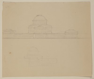 Elevação da Casa do Estado de Ohio, c.1838 (lápis de grafite em papel de seda bege) de Thomas Cole