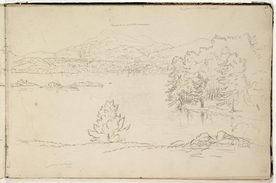 Hoosick ou Saddle Mountain e Lake perto de Pittsfield, c.1832 (lápis de grafite em papel de seda branco) (ver também 3525969) de Thomas Cole