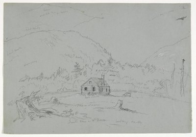 Casa em Mount Desert, c.1844 (grafite aumentada com lápis branco sobre papel) de Thomas Cole