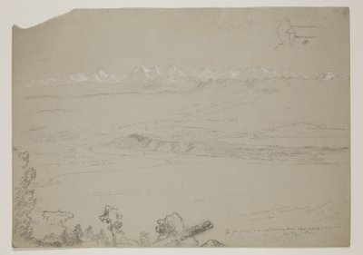 Lago Yverdon ou Neuchatel da colina Chaumont, Suíça, 1841 (lápis elevado com guache sobre papel) de Thomas Cole