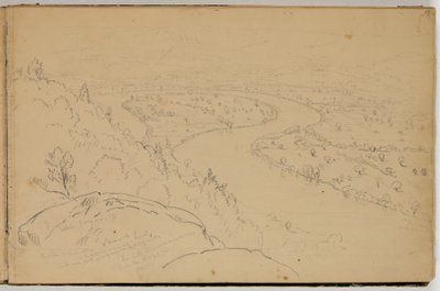 Panorama do Oxbow no rio Connecticut, visto do Monte Holyoke, c.1832 (lápis sobre papel) de Thomas Cole