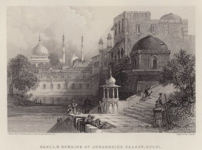 Baoli, e Restos do Palácio de Jehanghir, Delhi (cor litho) de Thomas Colman (after) Dibdin