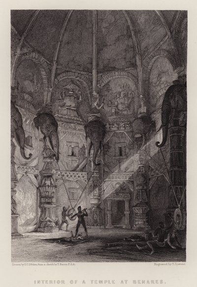 Interior de um Templo em Benares (cor litho) de Thomas Colman (after) Dibdin